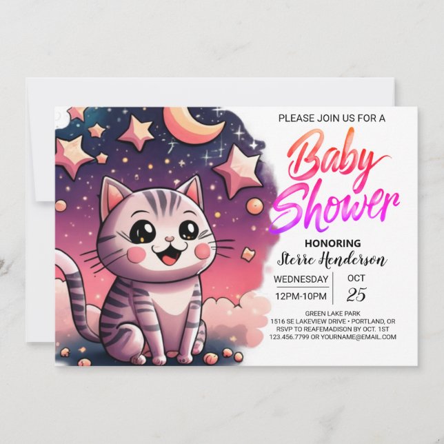 Cute Cat Custom Baby Shower Invitation (Front)