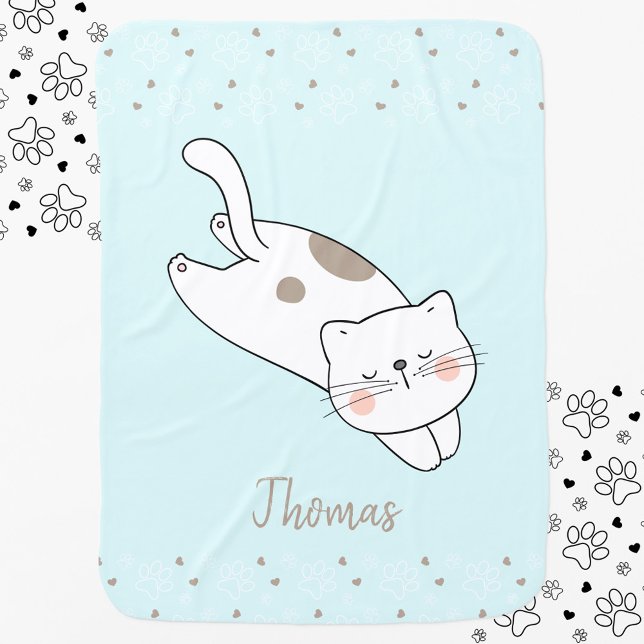 Cute Cat Custom Name Boy Blue Baby Blanket (Cute Cat Custom Name Boy Blue Baby Blanket)