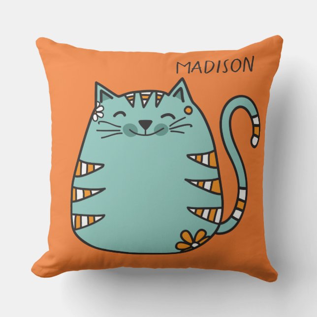 Cute Cat custom name & color throw pillows (Front)