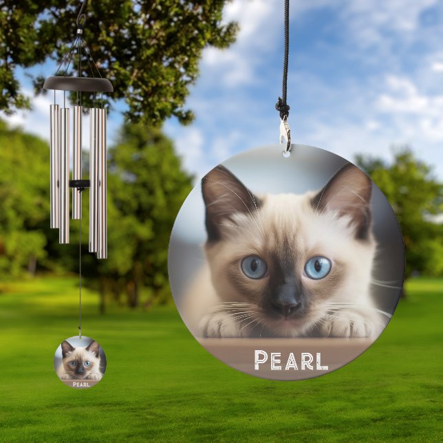 cute cat custom picture and name wind chime  (Outdoor)