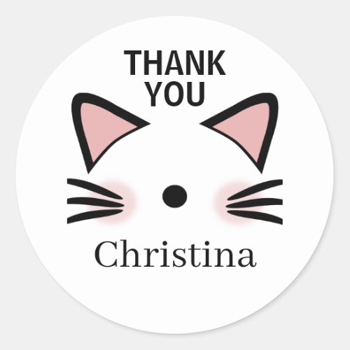 Cute Cat Custom Thank You  Classic Round Sticker