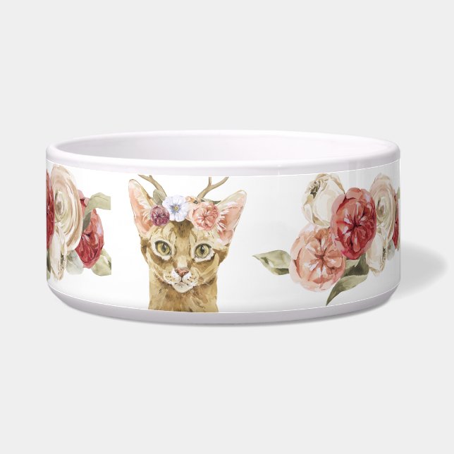 Cute cat,customise,floral,trendy,modern,chic,fun,b bowl (Right)