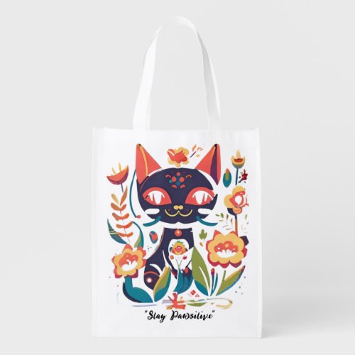 Cute Cat  Customizable Text  Grocery Bag
