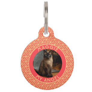 Cute Cat Dad Gift Hexagon Motif Pet ID Tag