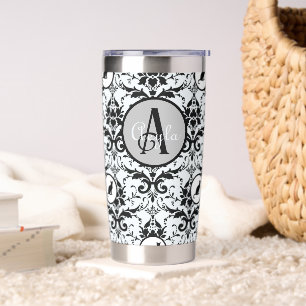 Cute Cat Damask Personalized Polka Dots Insulated Tumbler