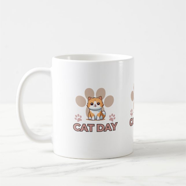 Cute Cat Day Mug – Kawaii Kitten Coffee Cup (Left)
