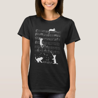 Cute Cat Distressed Music Notes Kitty Piano Musici T-Shirt