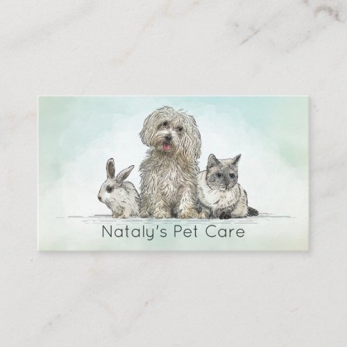 Cute Cat Dog and Rabbit Illustration Business Card