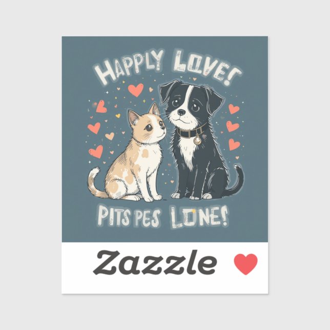 Cute Cat & Dog Funny Pet Love Cartoon Design Vinyl Sticker (Sheet)