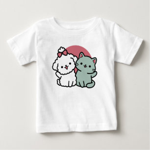 Cute Cat & Dog 'Fur-Real Friends Forever' Design Baby T-Shirt