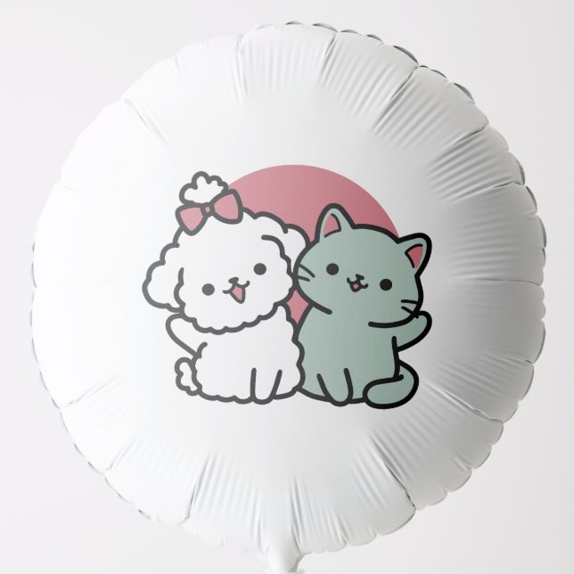 Cute Cat & Dog 'Fur-Real Friends Forever' Design Balloon (Front)