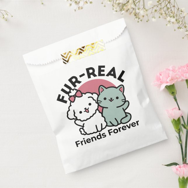Cute Cat & Dog 'Fur-Real Friends Forever' Design Favor Bag (Sealed)