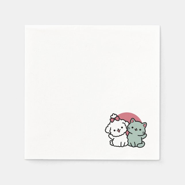 Cute Cat & Dog 'Fur-Real Friends Forever' Design Napkins (Front)