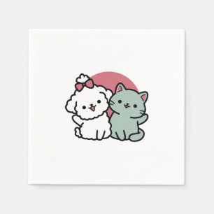Cute Cat & Dog 'Fur-Real Friends Forever' Design Napkins