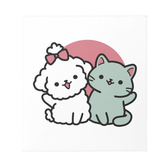 Cute Cat & Dog 'Fur-Real Friends Forever' Design Notepad (Front)