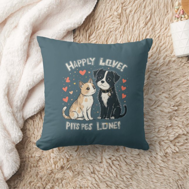 Cute Cat & Dog Love Funny Cartoon Pet Cushion (Blanket)