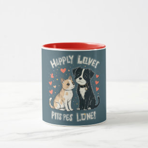 Cute Cat & Dog Love Funny Pet Couple Cartoon Gift Mug