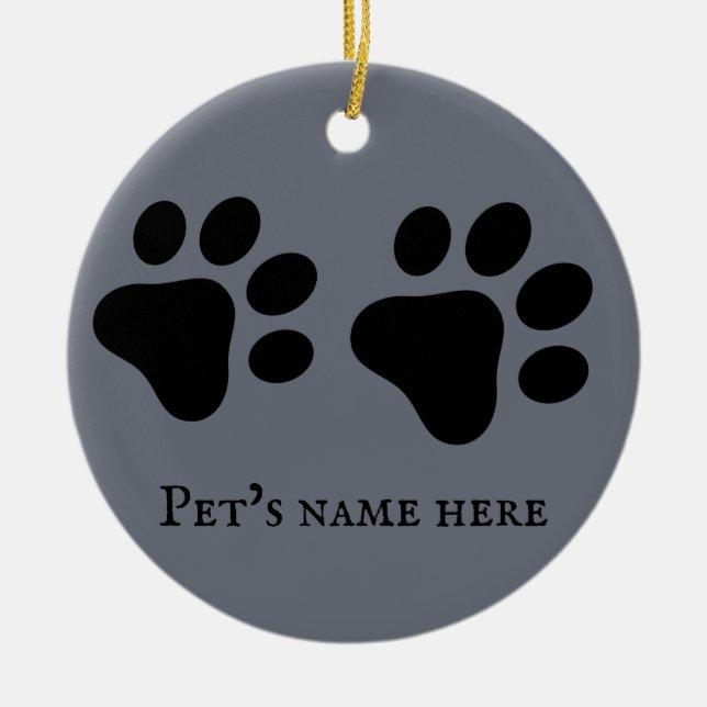 Cute Cat Dog paw prints -grey back ground  Ceramic Ornament (Front)