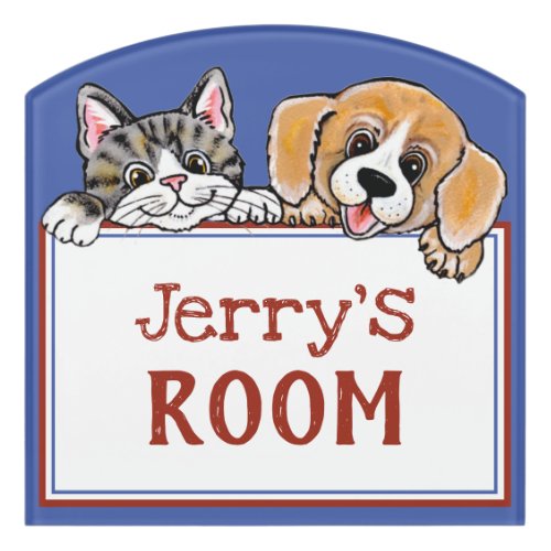 Cute Cat Dog Puppy Childs Personalized Animal Pet Door Sign