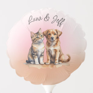 Cute Cat & Dog Watercolor Balloon