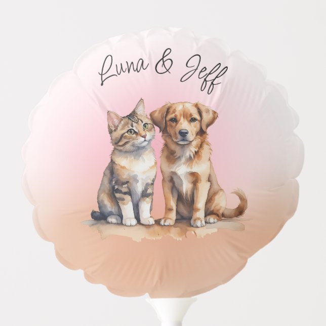 Cute Cat & Dog Watercolor Balloon (Front)