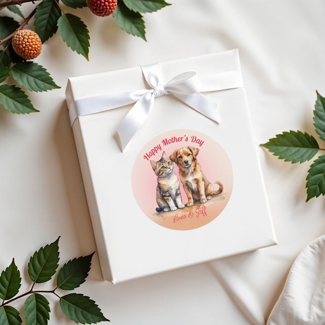 Cute Cat & Dog Watercolor Classic Round Sticker (Creator Uploaded)