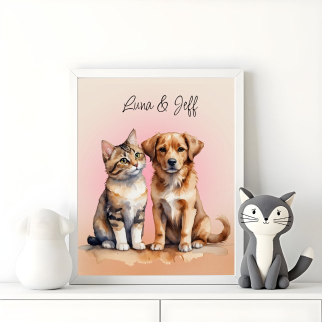 Cute Cat & Dog Watercolor Poster (Creator Uploaded)