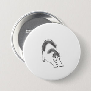 Cute Cat Doing Big Stretch Hand Drawn Art Button