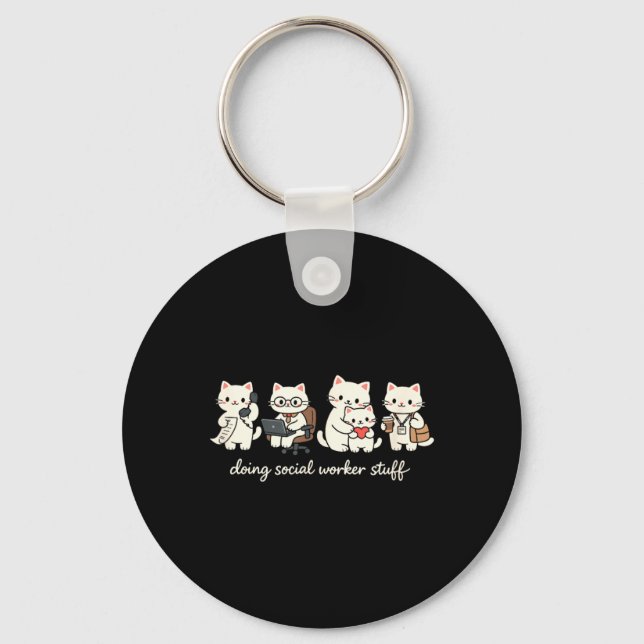Cute Cat Doing Social Worker Stuff Mental Health Keychain (Front)