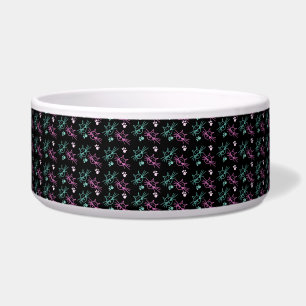 Cute Cat Doodle Pink Teal Black Bowl