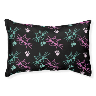 Cute Cat Doodle Pink Teal Black  Pet Bed
