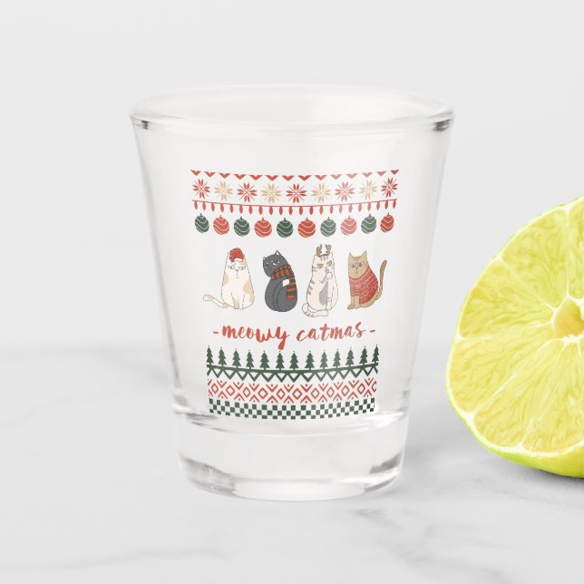 Cute Cat Doodles for Christmas Shot Glass (Front)