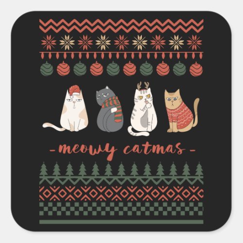 Cute Cat Doodles for Christmas Square Sticker