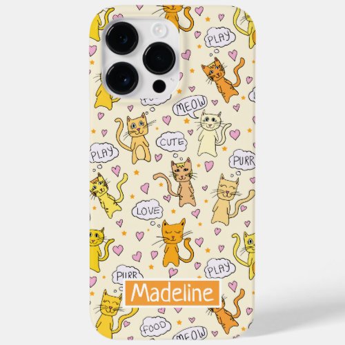 Cute Cat Doodles Pattern Case_Mate iPhone 14 Pro Max Case