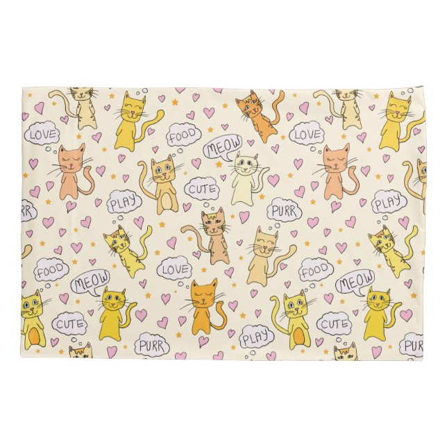 Cute Cat Doodles Pattern Pair Pillow Case (Back-Left)