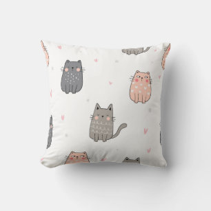 Cute Cat Doodles Pattern Throw Pillow