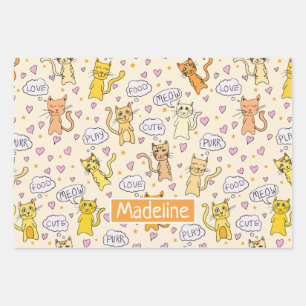 Cute Cat Doodles Pattern Wrapping Paper Sheets