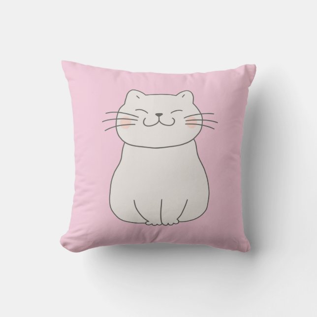 Cute Cat Drawing Throw Pillow (Front)