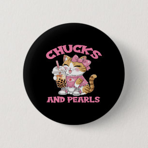 Cute Cat Drinking Bubble Tea Kitten Lover Button