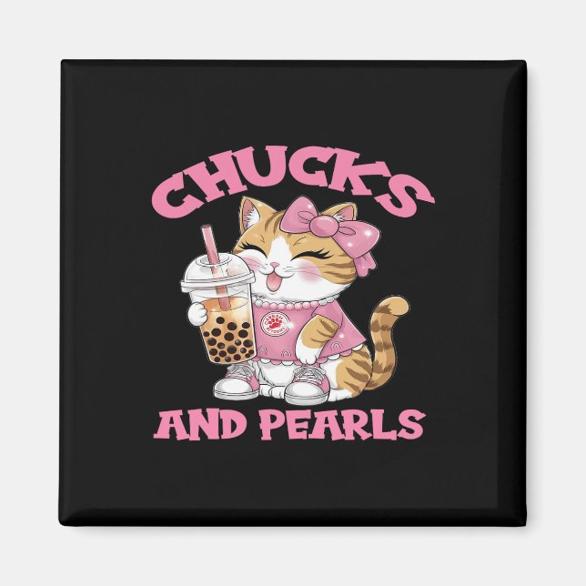 Cute Cat Drinking Bubble Tea Kitten Lover  Magnet (Front)