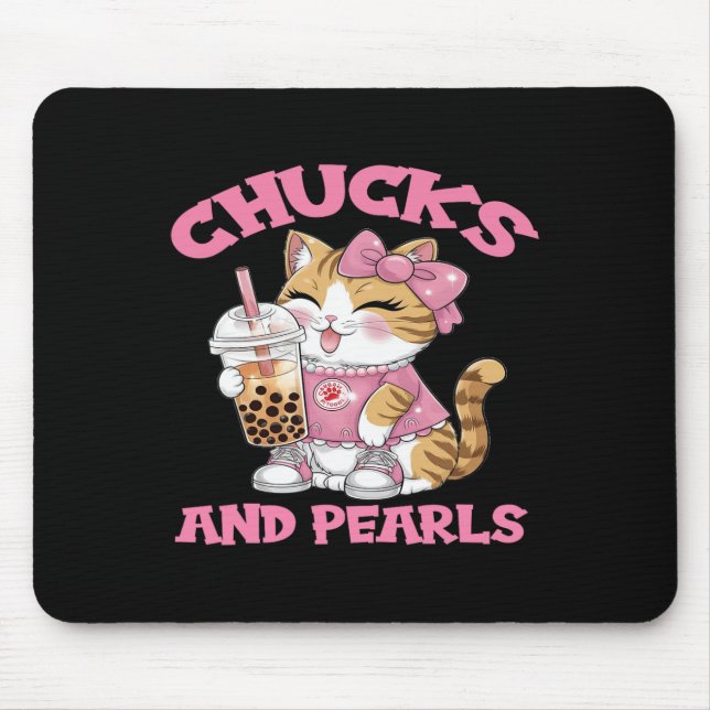 Cute Cat Drinking Bubble Tea Kitten Lover  Mouse Pad (Front)