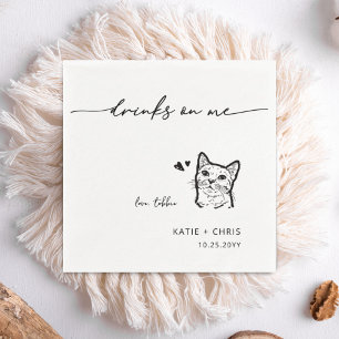 Cute Cat Drinks on me Minimalist Cat Wedding Napkins