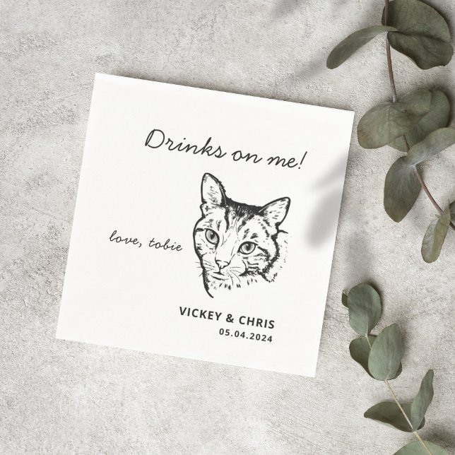 Cute Cat Drinks On Me Pet Wedding  Napkins (Creator Uploaded)