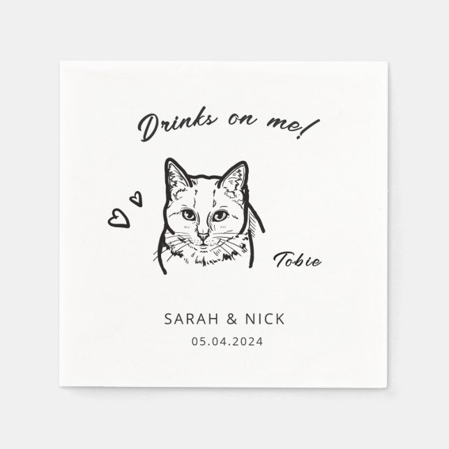 Cute Cat Drinks On Me Reception Wedding  Napkins (Front)