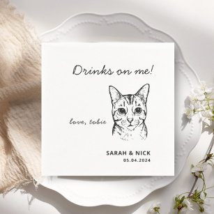 Cute Cat Drinks On Me Wedding  Napkins