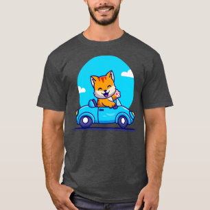 Cute Cat Driving Car Cartoon T-Shirt