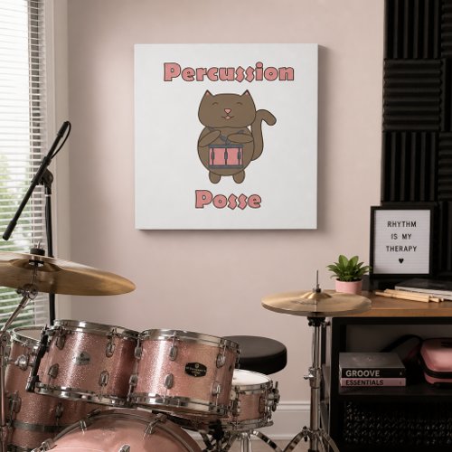 Cute Cat Drummer Percussion Posse Cartoon Faux Canvas Print