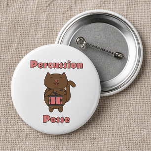 Cute Cat Drummer Percussion Posse Funny Cartoon Button