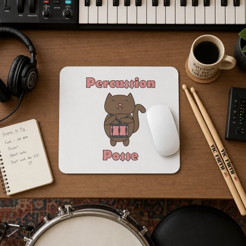 Cute Cat Drummer Percussion Posse Funny Musician Mouse Pad