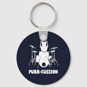 Cute Cat Drummer Purr Cussion Funny Keychain